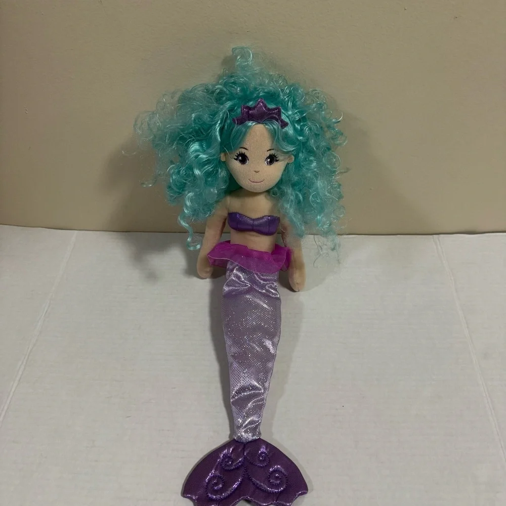 Mermaid Plush Doll with Turquoise Hair and Purple Tail 17”